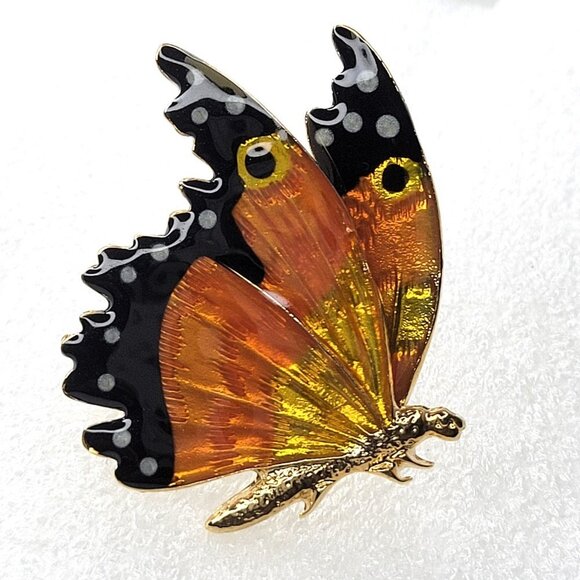 Butterfly Brooch  in vibrant Orange and gold - Picture 10 of 16